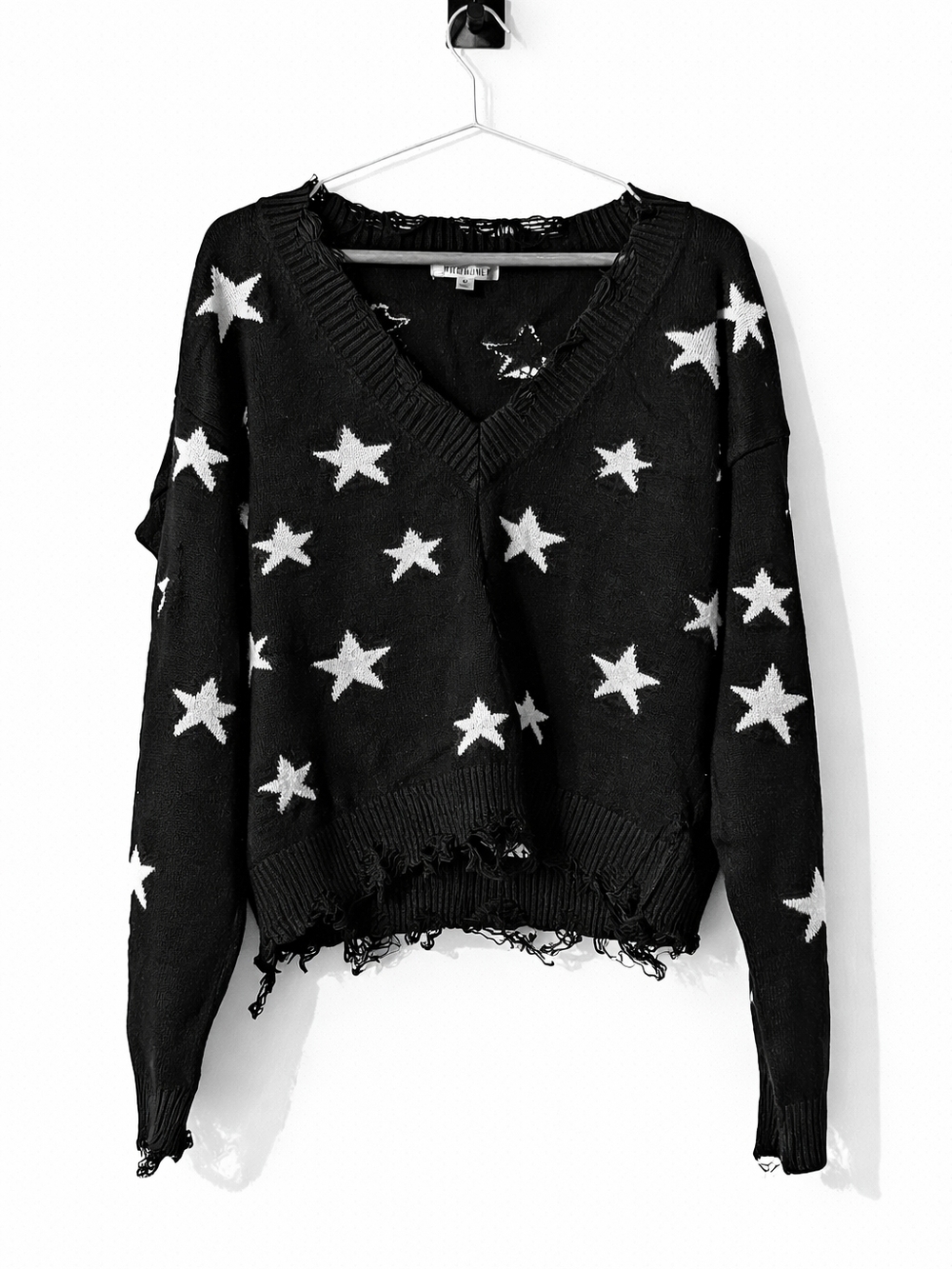 Wild Honey Black Star V‑Neck Sweater with White Stars
